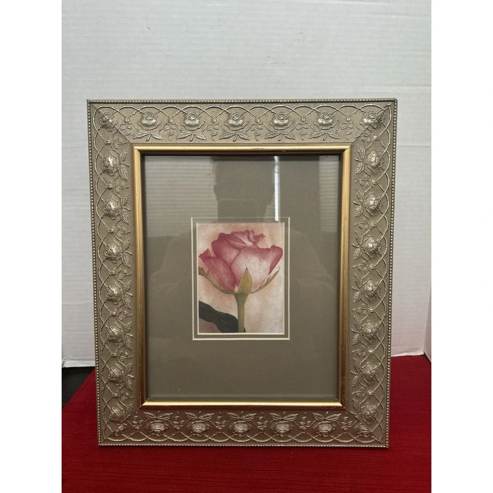 Vintage Ornate Gold Tone Picture Frame Raised Roses 13x11 Holds 8x10 Photo Nice!